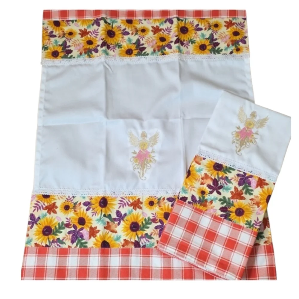 Handcrafted Embroidered Floral Angel Tea Towels Set 2 18